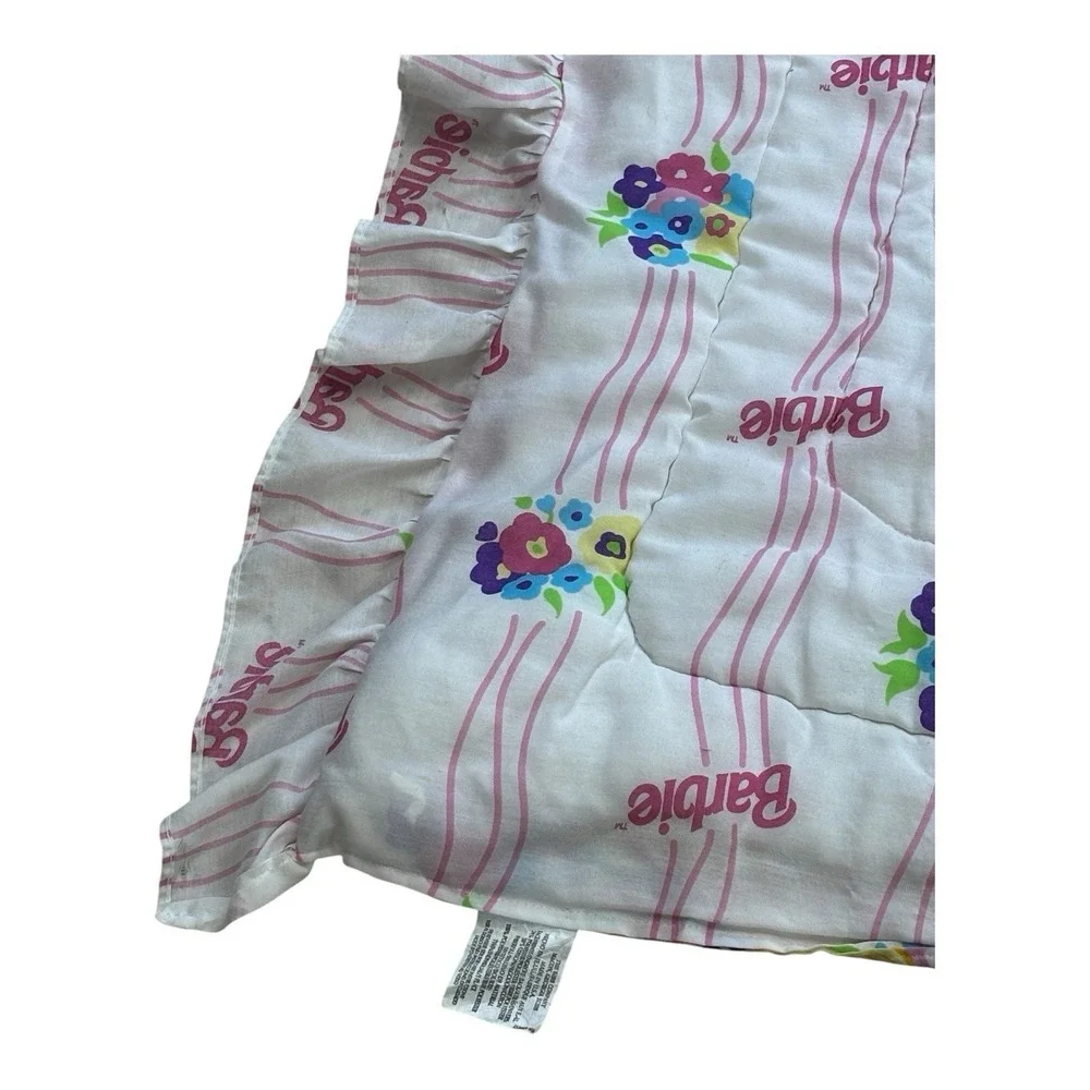 Vintage 90s Mattel 2 Sided Barbie Floral Hearts Comforter Twin 66